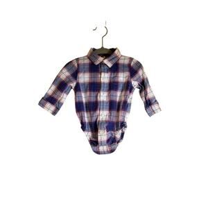 JANIE and JACK Boy’s Plaid Long Sleeve Onesie Shirt / Size: 3-6 Months
